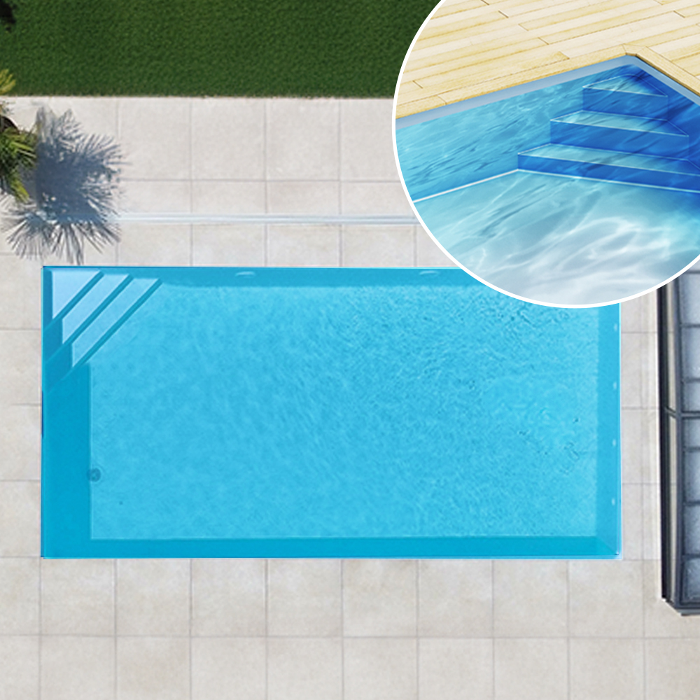 Styroporpool, 1000 x 500 x 120 cm, Basis-Bausatz mit Ecktreppe rechts