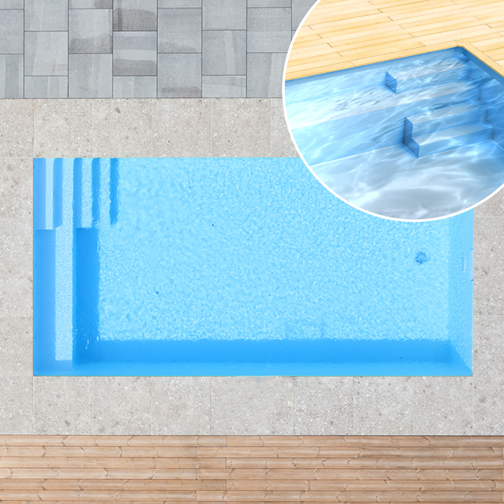 Styroporpool, 1000 x 500 x 150 cm, Komplettset mit Treppe rechts und Sitzbank