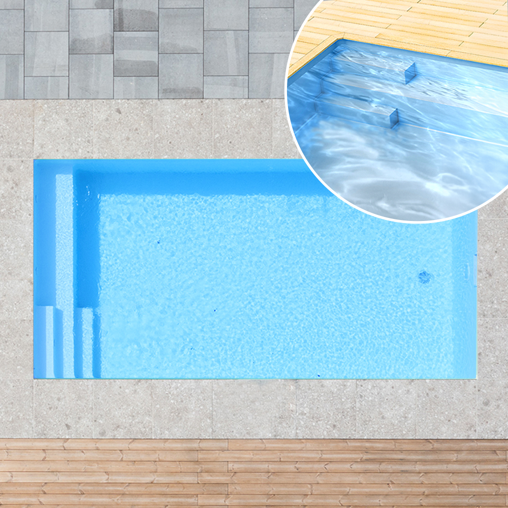 Styroporpool, 1000 x 500 x 120 cm, Basis-Bausatz mit Treppe links und Sitzbank