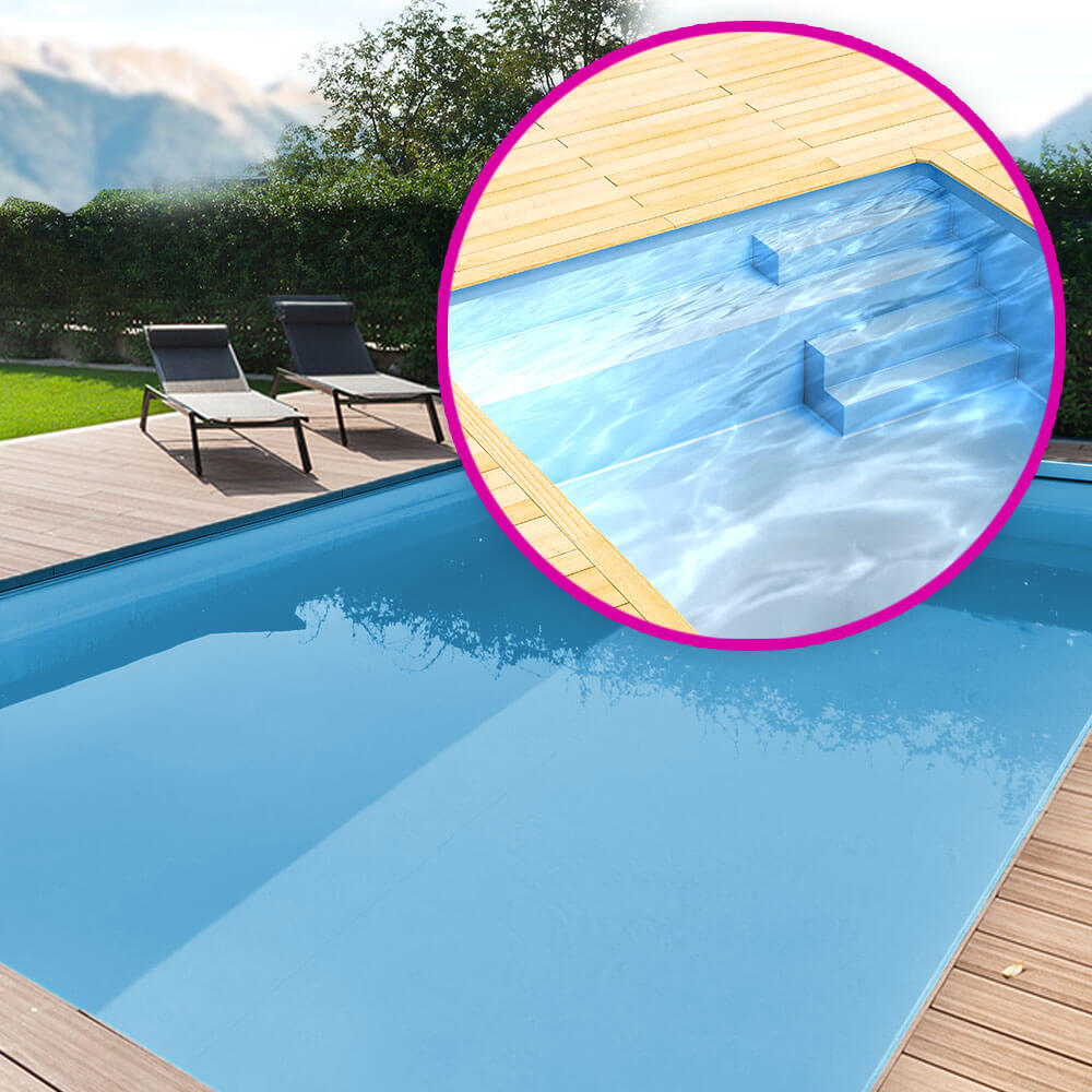 Styroporpool mit Sitzbank und Treppe bei Apoolco kaufen