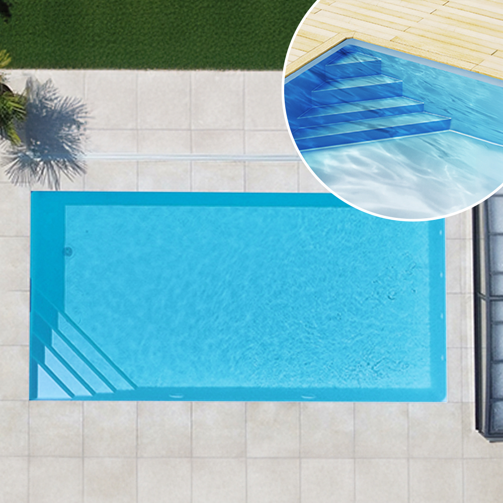 Styroporpool, 700 x 350 x 150 cm, Komplettset mit Ecktreppe links