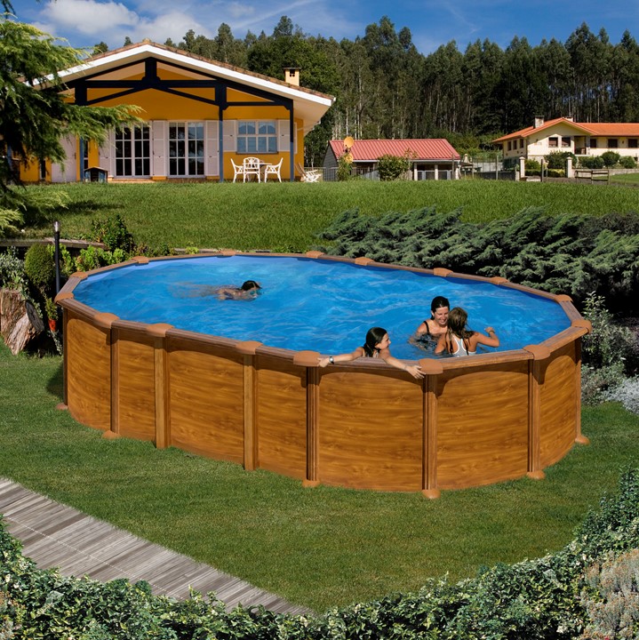 Ovalpool Feeling, 610 x 375 x 132 cm, Holzoptik, Komplettset ohne seitliche Streben