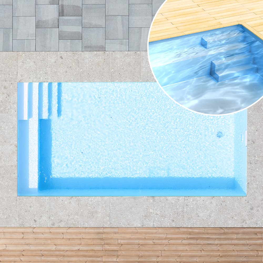 Styroporpool, 350 x 350 x 150 cm, Basis-Bausatz mit Treppe rechts und Sitzbank