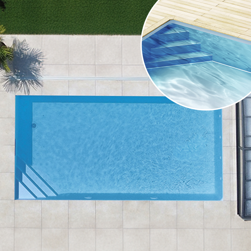 Styroporpool, 1000 x 500 x 120 cm, Basis-Bausatz mit Ecktreppe links