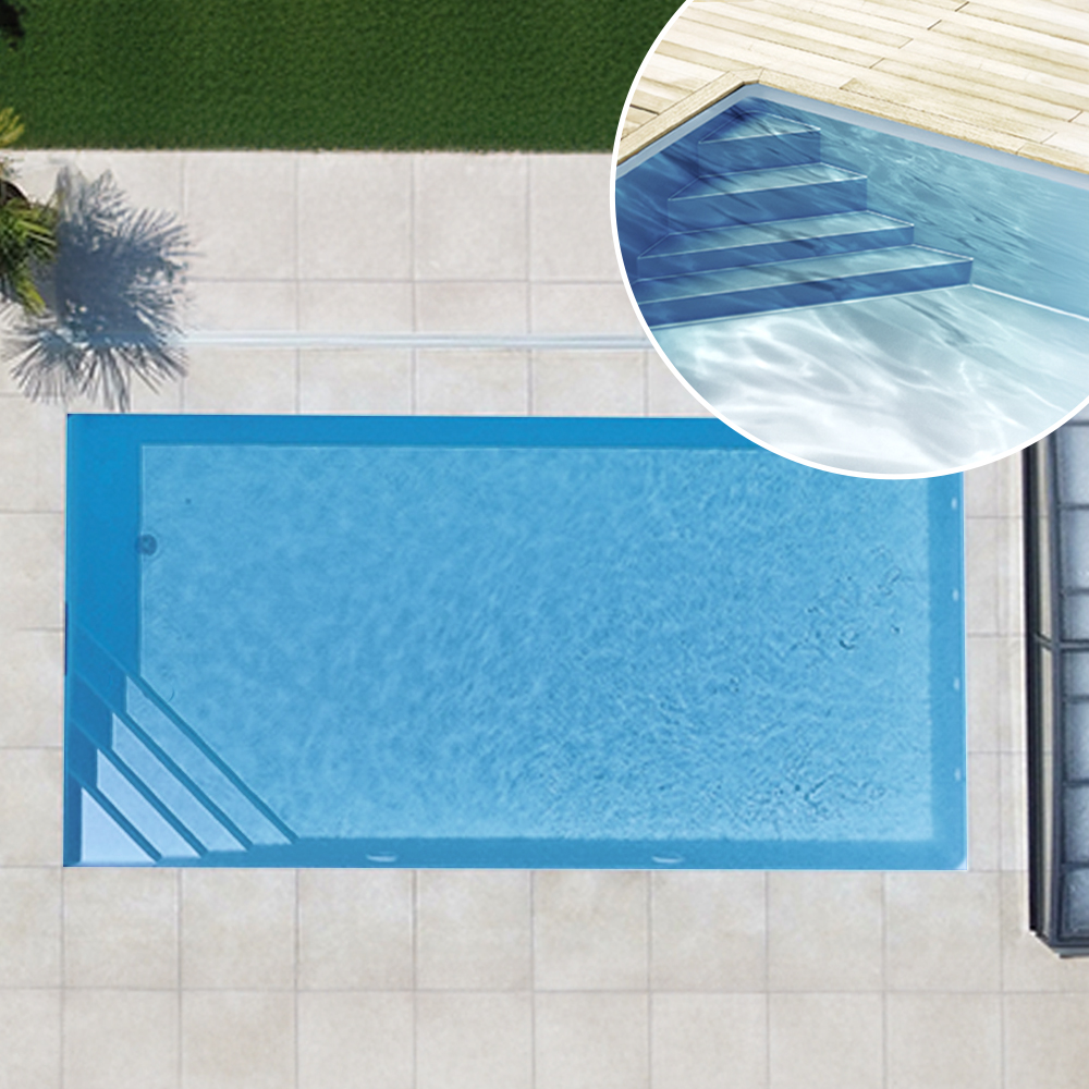 Styroporpool, 350 x 350 x 150 cm, Basis-Bausatz mit Ecktreppe links